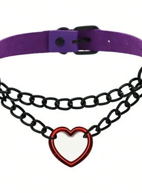 Personalized Hip Hop Gothic Peach Heart Collar Pu Leather Ne