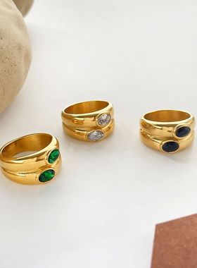 Gold/Silver Color Wide Double Layer Zircon Rings Women Stain