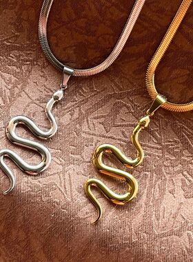 Long Animal Snake Pendant Flat Snake Chain Necklaces for Wom