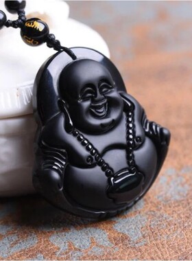 Classic Vintage Black Stone Buddha Necklace Pendant Buddhist