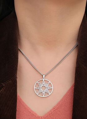 Large Octagram Necklace Stainless Steel 8 Point Star of Isht