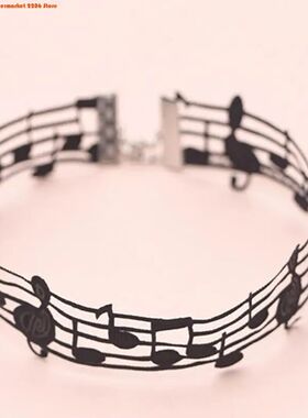 Handmade Black Short Necklace Featuring Unique Musical Note