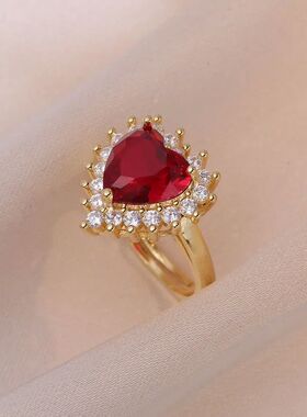 Sweet Romantic Love Studded with Zircon Ruby Earrings Ring N