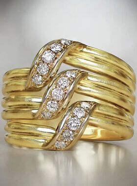 Stylish Multi-layered Ring Gold Color Bright Zirconia Finger