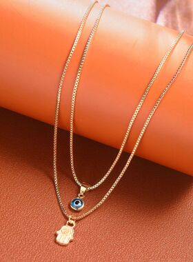 Lucky Double Layers Zircon Evil Eye Necklaces for Women Chai