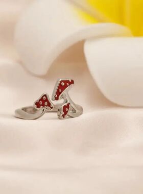 Cute Red Mushroom Design Open Adjustable Ring Mushroom Rings