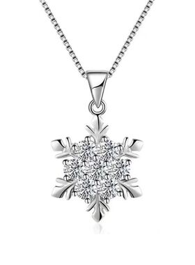 Cute Female Crystal White Zircon Stone Snowflake Pendant Nec