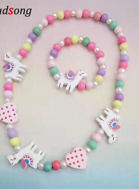 Cartoon Colorful Wooden Unicorn Flower Animal Child Sweater