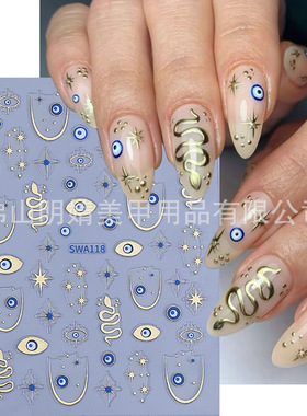 Boho Style Nail Sticker Bronzing Blue Devil's Eye Snake Patt