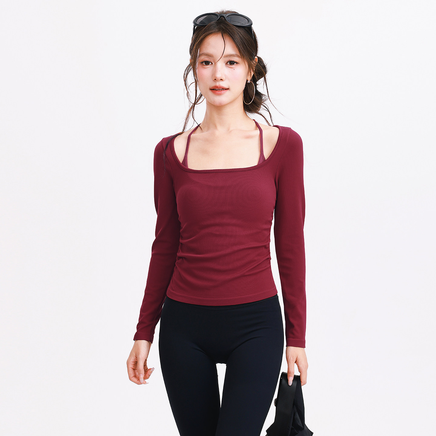 奔跑吧卡卡运动T恤女褶皱瑜伽服长袖内搭设计感上衣健身服跑步女,淘宝优惠券,粉丝福利购,淘宝优惠卷