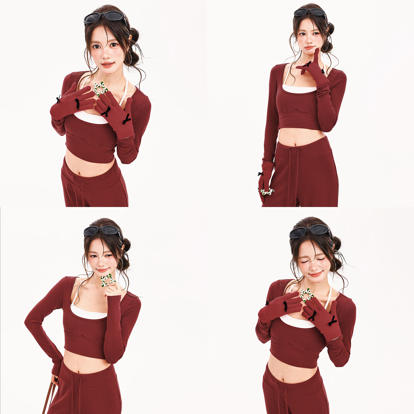 奔跑吧卡卡红色圣诞挂脖长袖假两件瑜伽服短款普拉提瑜伽健身T恤,淘宝优惠券,粉丝福利购,淘宝优惠卷