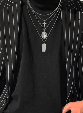 韩版多层十字架项链男士小众个性潮男嘻哈挂件朋克装饰品学生吊坠