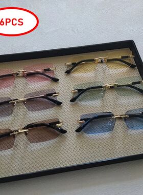 6pcs/Set Fashion Rectangle Rimless Women Sunglasses Trendy S