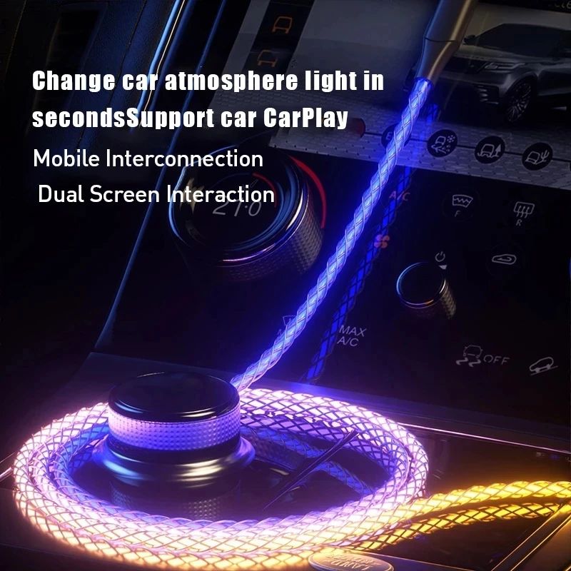 6A Quick Charging RGB Breathing Luminous Gradient Light Data Cable 66W TYPE-C Charger For iPhone 15 - 图1