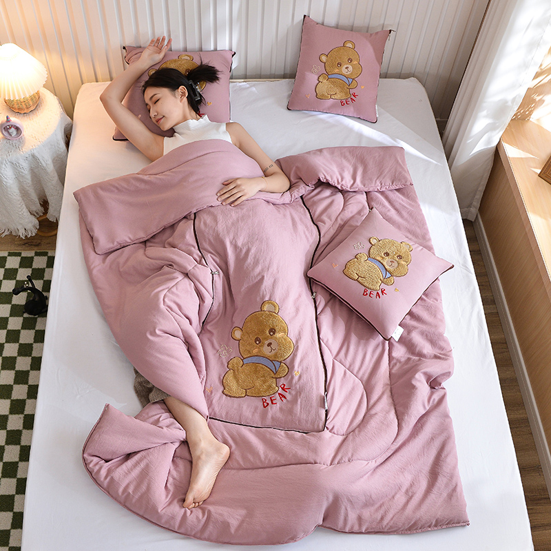 刺绣抱枕被子两用沙发空调被加厚车载大号靠枕头盖毯子二合一睡觉 - 图1