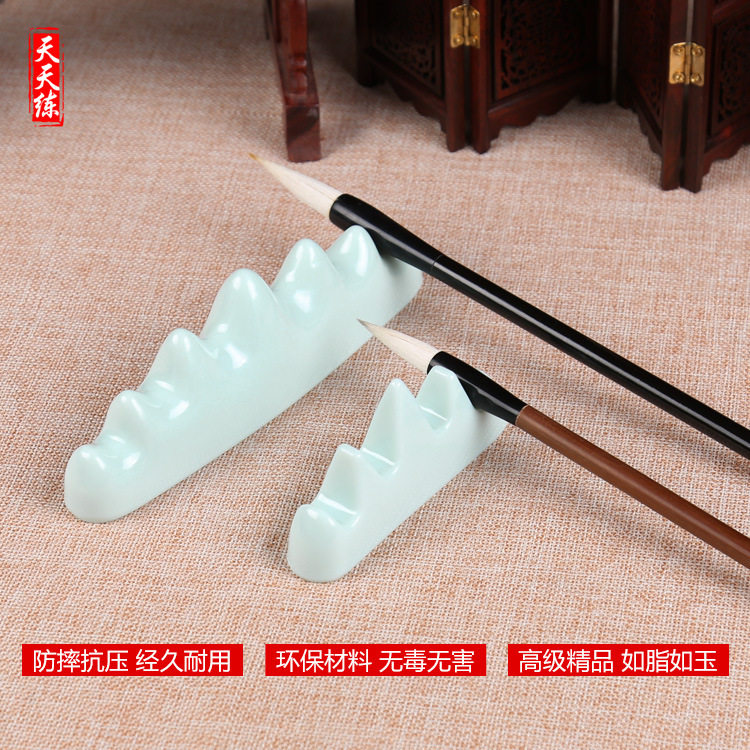毛笔摆件文房用品仿玉塑料像玉三指笔山五指笔山七指笔山笔架笔搁_虎窝淘