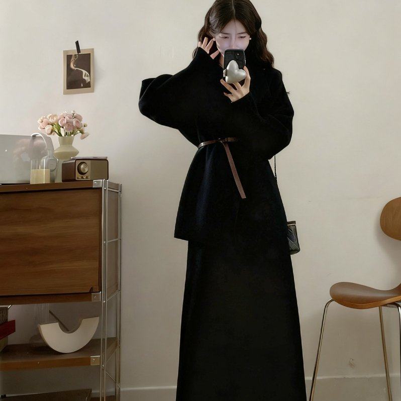 实拍大码女装秋冬新款高级时尚气质V领针织毛衣上衣+半身裙两件套,淘宝优惠券,粉丝福利购,淘宝优惠卷