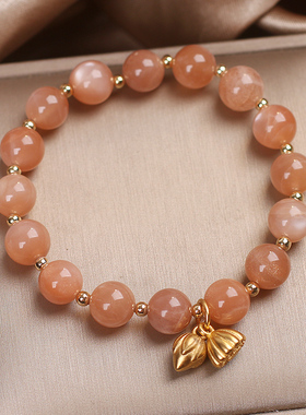 民族风橙色月光石两世女手环吊坠