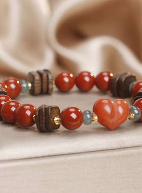 天然南红玛瑙沉香巴拉干爱心手串