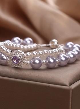 法式轻奢天然紫水晶珍珠手链女