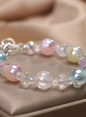 新款梦幻糖果色夜光水晶手链女