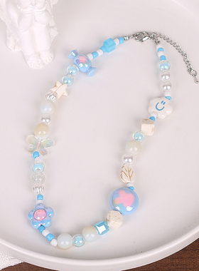 夏日清新多巴胺蓝色糖果项链女