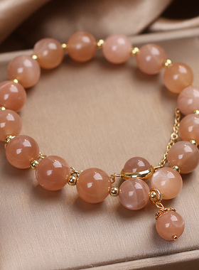 民族风橙色月光石手链女旺桃花