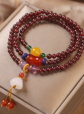 招财转运石榴石水晶女古风手链