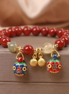 国风天然南红玛瑙串珠女吞金兽