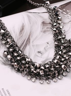 欧美饰品夸张多层闪钻女挂件短款