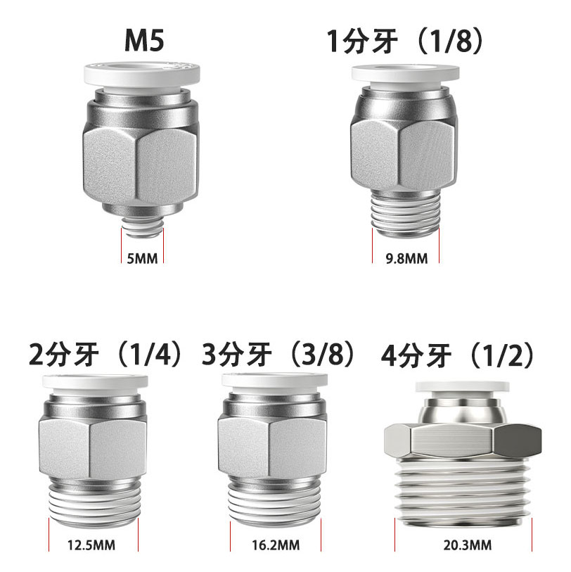 亚德客气管电磁阀快速螺纹直通快插接头APC4/6/8/10/12-M5-01-2-3-图2