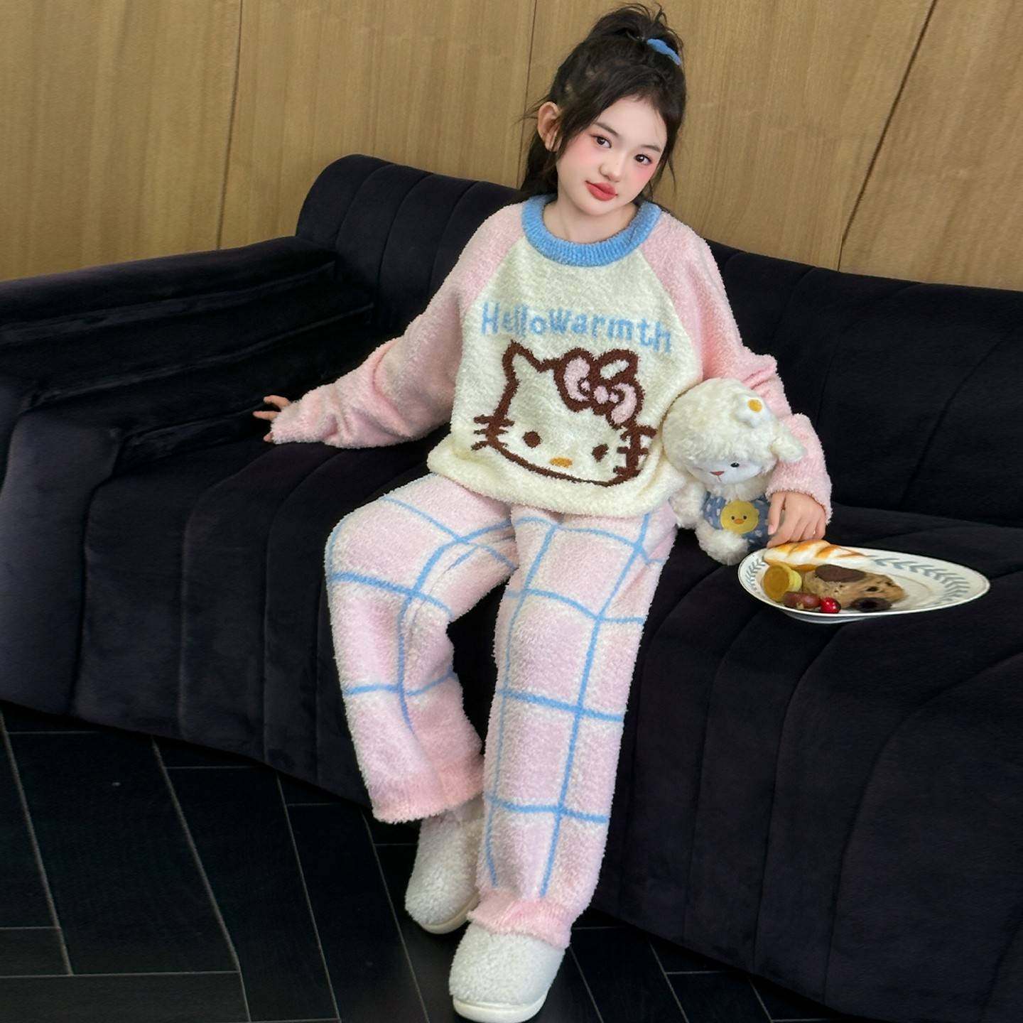 女童睡衣冬季新款儿童半边绒家居服套装女大童加绒加厚保暖两件套,淘宝优惠券,粉丝福利购,淘宝优惠卷