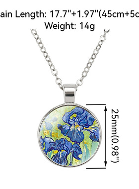 梵高名画时光宝石圆形吊坠项链 向日葵自画像花园