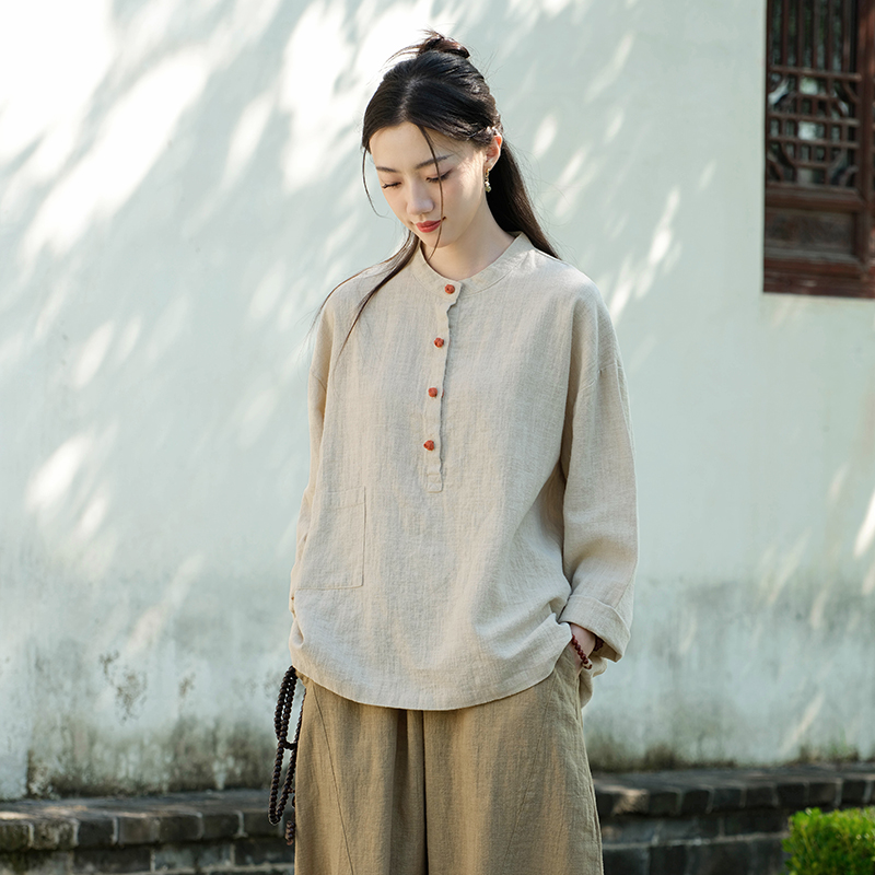 春秋棉麻太极服女上衣立领盘扣中国风太极拳武术服晨练服外套-图0