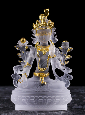 琉璃白度母家居工艺品佛堂桌面供奉摆件贴金密宗佛像寺院定制坐像