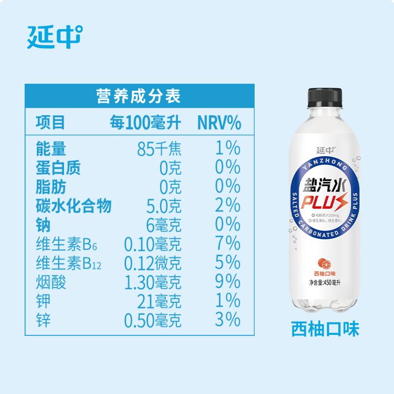 延中电解质盐汽水plus450ml12瓶600ml西柚荔枝味运动健身碳酸汽水 - 图2