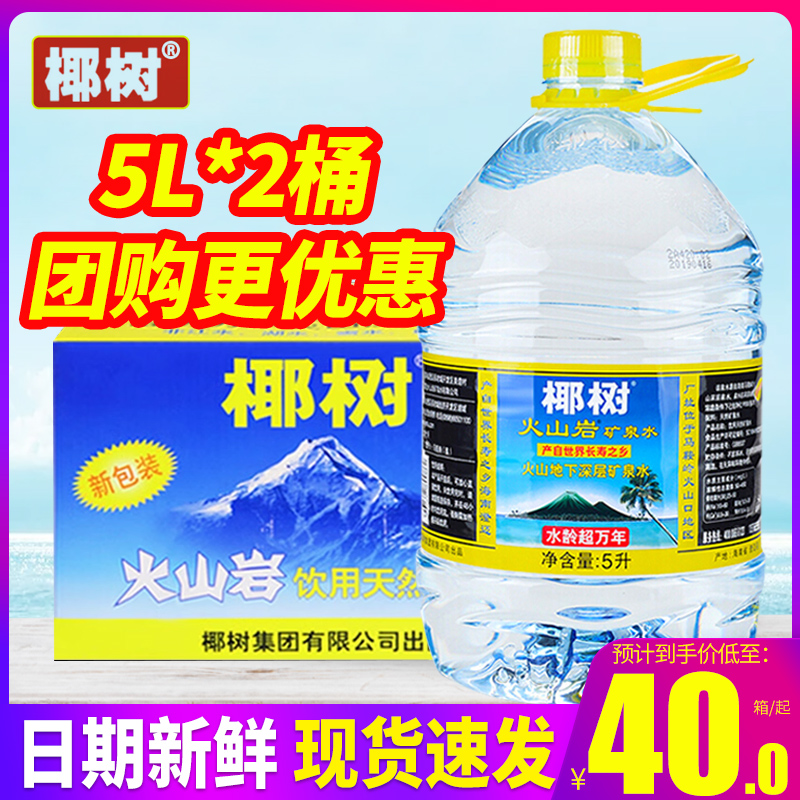 椰树火山岩矿泉水5L*2桶整箱包邮地下深层饮用水大桶装水泡茶水-图0