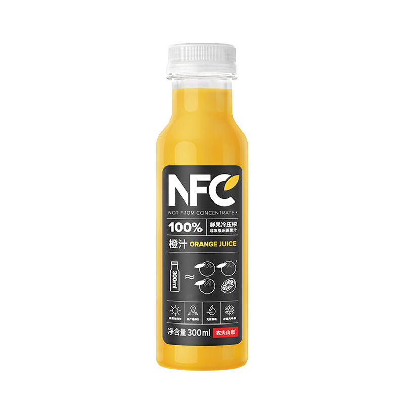 农夫山泉100％nfc橙汁果汁饮料300ml10瓶鲜果冷压榨非浓缩还原果汁-第4张图片-提都小院