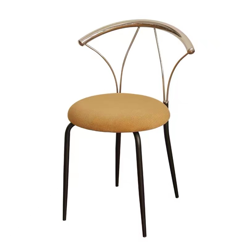 北欧设计师餐椅中古风不锈钢靠背家用餐桌椅简约现代化妆凳