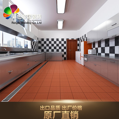 红缸砖餐厅酒店厨房200防滑防潮耐磨瓷砖红地砖4格水池吸水后厨砖 - 图1