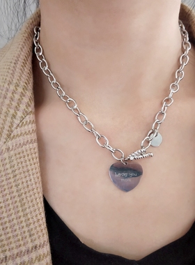 ins钢制ot扣桃心不褪色短项链