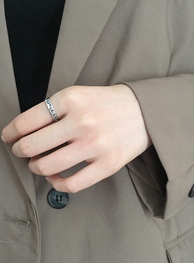 钛钢不掉色复古字母链条戒指女