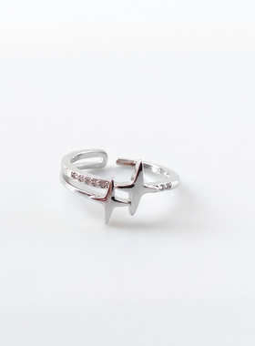 s925纯银双子星戒指日韩小众设计