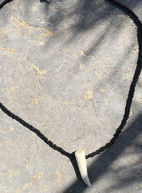 波西米亚复古简约个性松石牛角吊坠项链女ins时髦小众串珠锁骨链