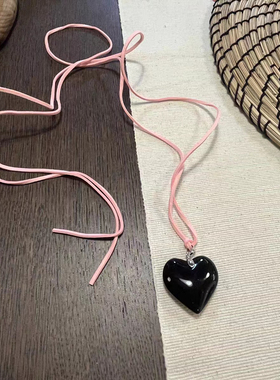 韩国东大门韩素希同款甜酷大爱心绑带蝴蝶结项链女小众气质毛衣链