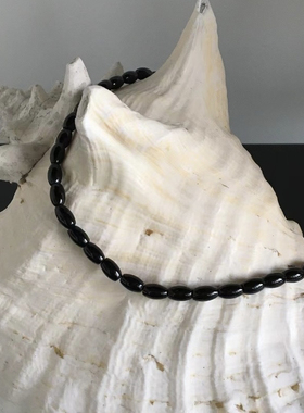 韩国东大门ins小众简约仿黑玛瑙椭圆串珠项链复古个性氛围感颈链