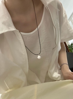 韩国fever同款贝壳皮绳项链小众设计感ins夏日海洋风锁骨链可调节