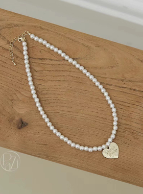 韩国paparazzi东大门同款字母金属爱心珍珠项链气质甜美锁骨链女