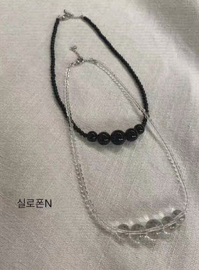 韩国东大门小众简约ins风透明/黑色大小玻璃珠串珠项链女锁骨链