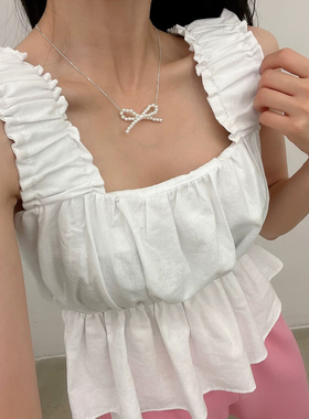 韩国东大门ins气质简约珍珠串珠编织蝴蝶结项链甜美淑女锁骨链